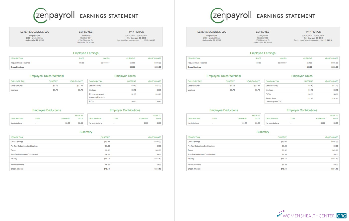 Download Zenpayroll Earnings statement Photoshop template